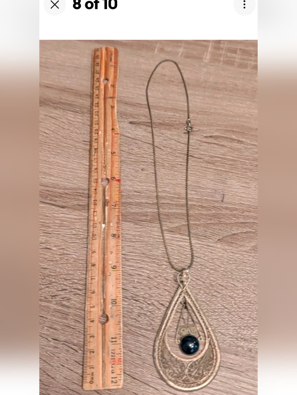 Vintage Sterling Silver Filigree Necklace/ Dk.Blue Stone .925/ Ships From USA